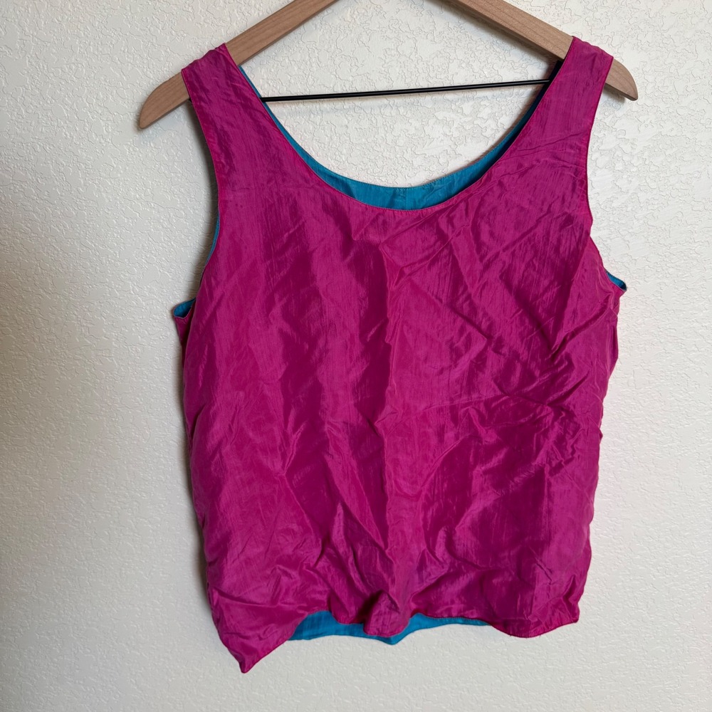 Vintage 90s Indie Sleaze 100% Silk Contrast Lining Tank Top Medium Pink Teal